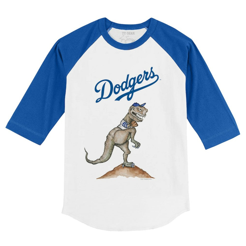 Los Angeles Dodgers Tiny Turnip Youth TT Rex 3/4-Sleeve Raglan T-Shirt - White/Royal