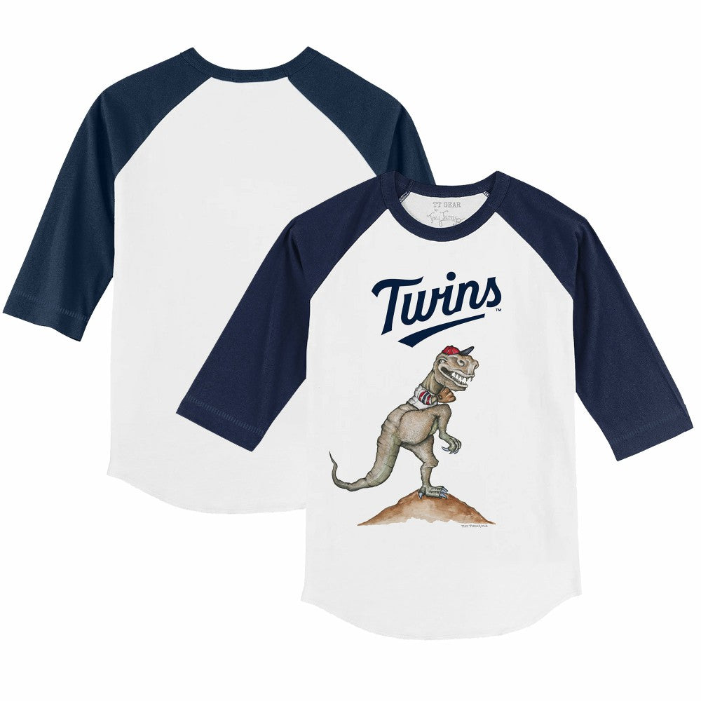 Minnesota Twins Tiny Turnip Youth TT Rex 3/4-Sleeve Raglan T-Shirt - White/Navy
