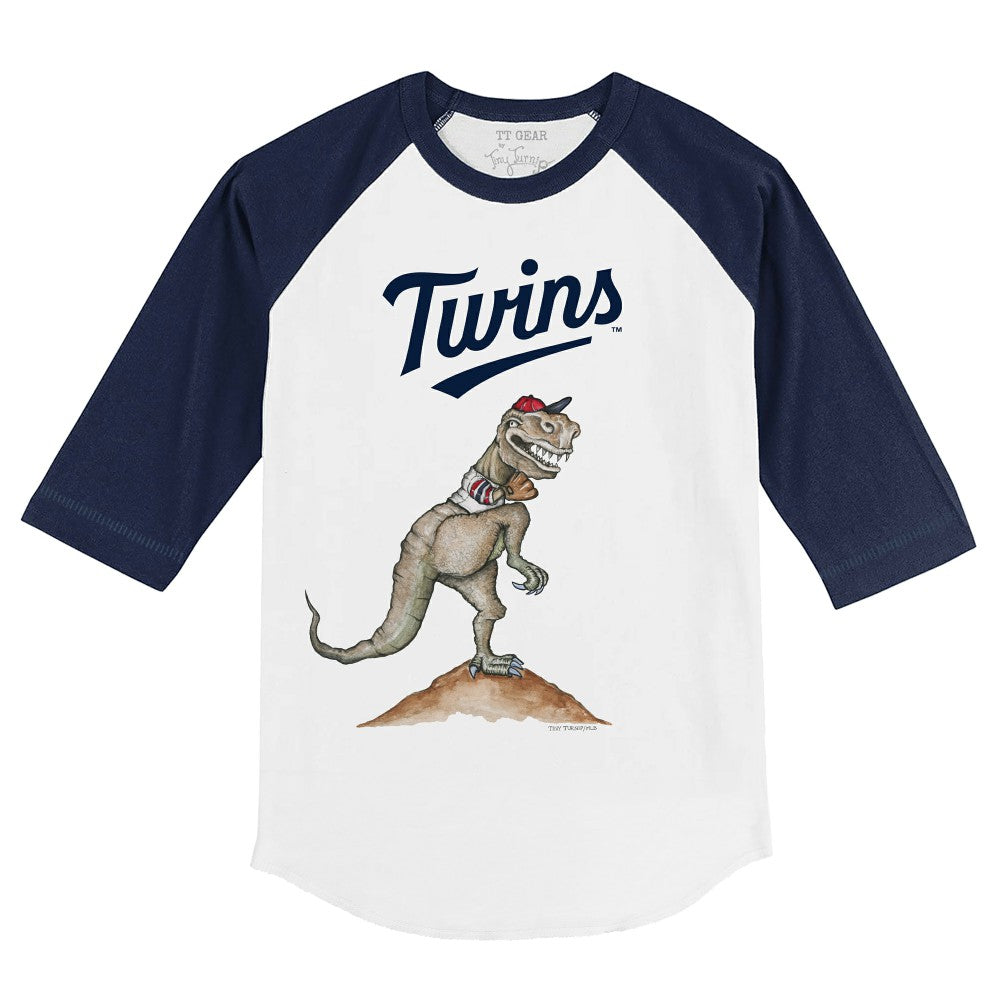 Minnesota Twins Tiny Turnip Youth TT Rex 3/4-Sleeve Raglan T-Shirt - White/Navy