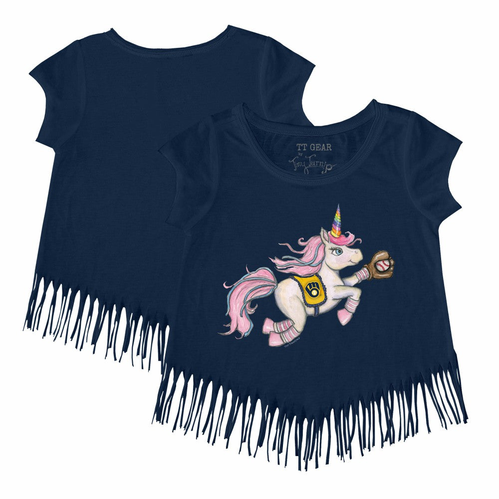 Milwaukee Brewers Tiny Turnip Girls Youth Unicorn Fringe T-Shirt - Navy