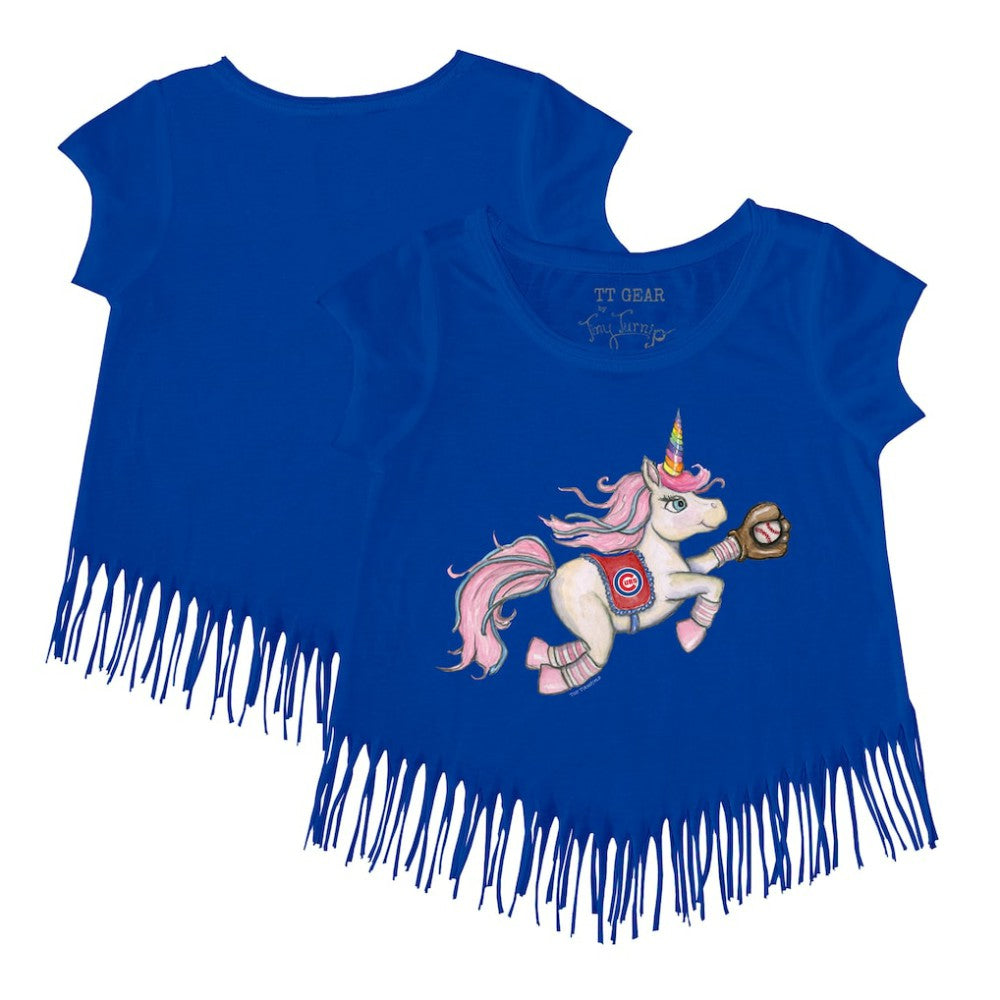 Chicago Cubs Tiny Turnip Girls Youth Unicorn Fringe T-Shirt - Royal