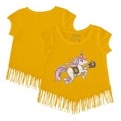 San Diego Padres Tiny Turnip Girls Youth Unicorn Fringe T-Shirt - Gold