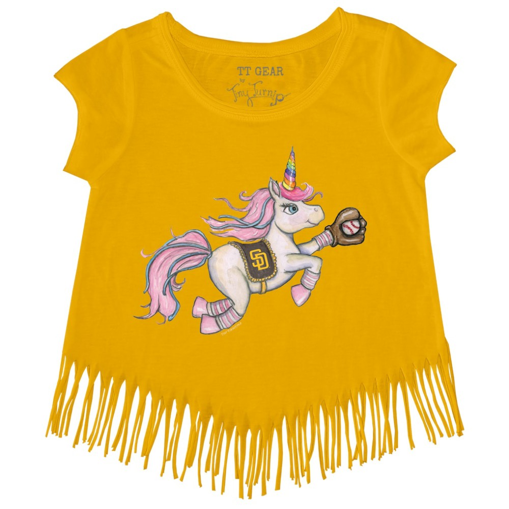San Diego Padres Tiny Turnip Girls Youth Unicorn Fringe T-Shirt - Gold