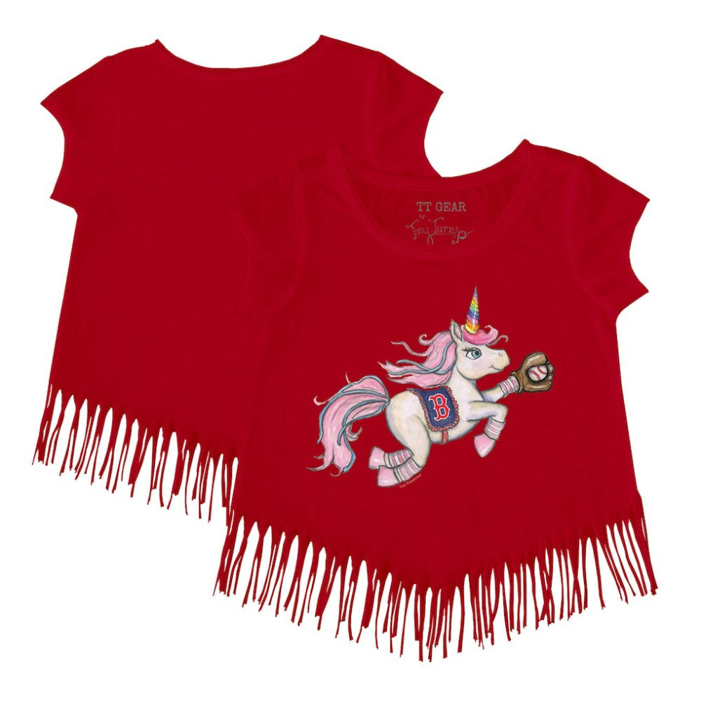 Boston Red Sox Tiny Turnip Girls Youth Unicorn Fringe T-Shirt - Red