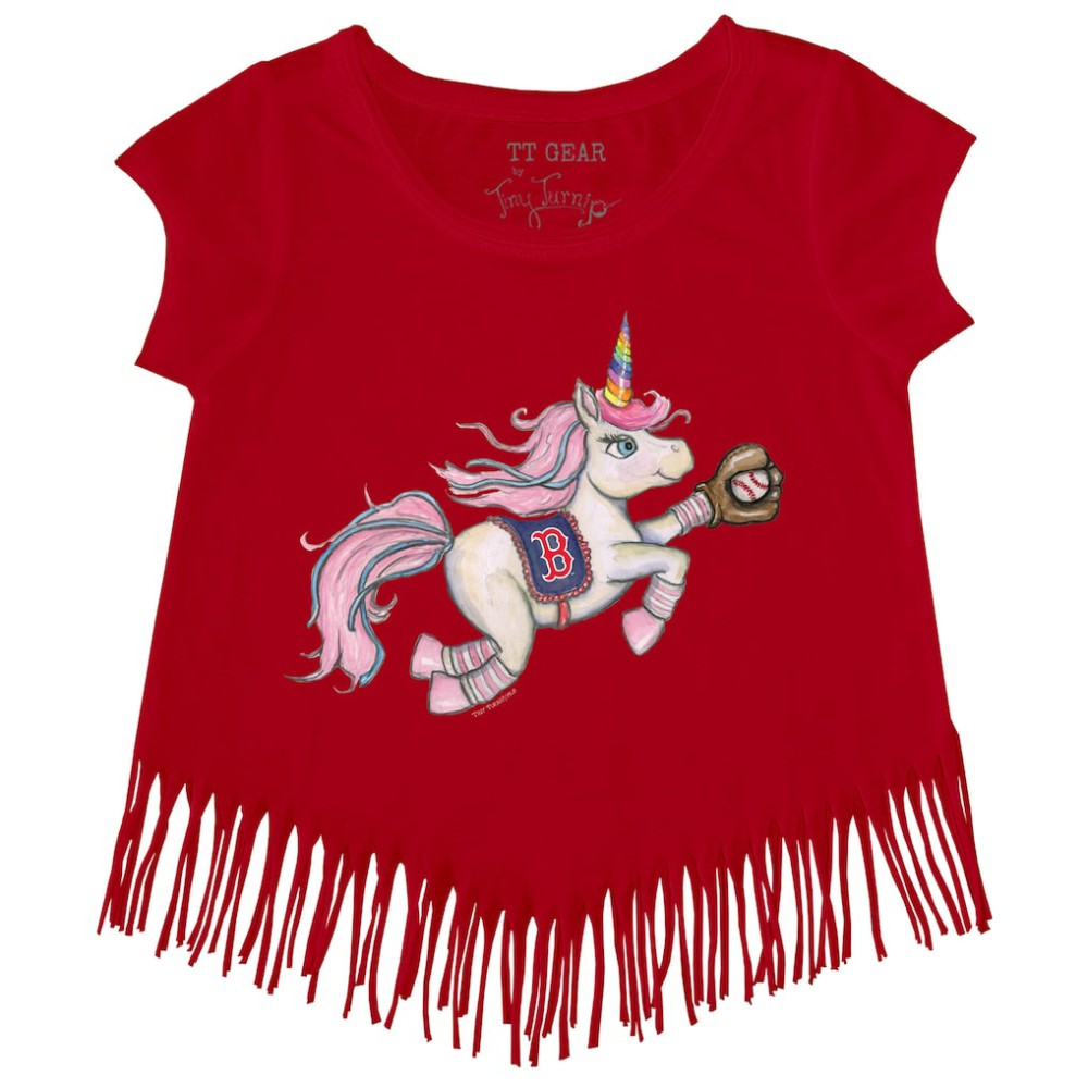 Boston Red Sox Tiny Turnip Girls Youth Unicorn Fringe T-Shirt - Red