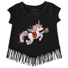 San Francisco Giants Tiny Turnip Girls Youth Unicorn Fringe T-Shirt - Black