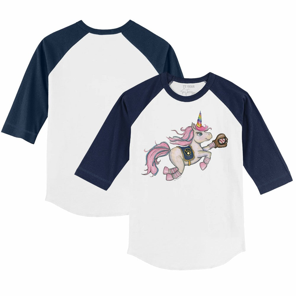 Milwaukee Brewers Tiny Turnip Youth Unicorn 3/4-Sleeve Raglan T-Shirt - White/Navy