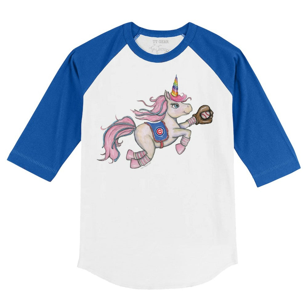 Chicago Cubs Tiny Turnip Youth Unicorn 3/4-Sleeve Raglan T-Shirt - White/Royal