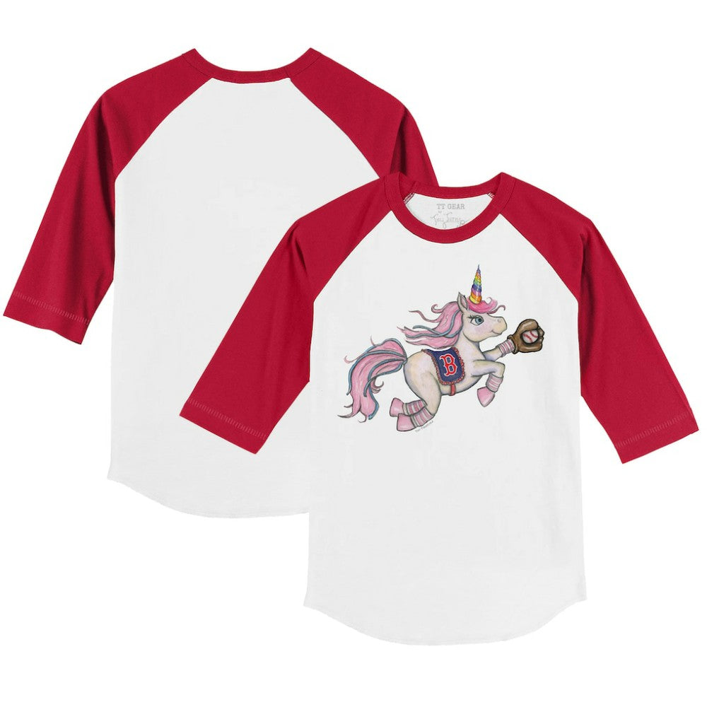 Boston Red Sox Tiny Turnip Youth Unicorn 3/4-Sleeve Raglan T-Shirt - White/Red