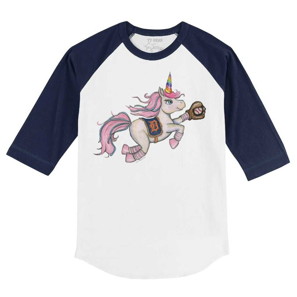 Detroit Tigers Tiny Turnip Youth Unicorn 3/4-Sleeve Raglan T-Shirt - White/Navy