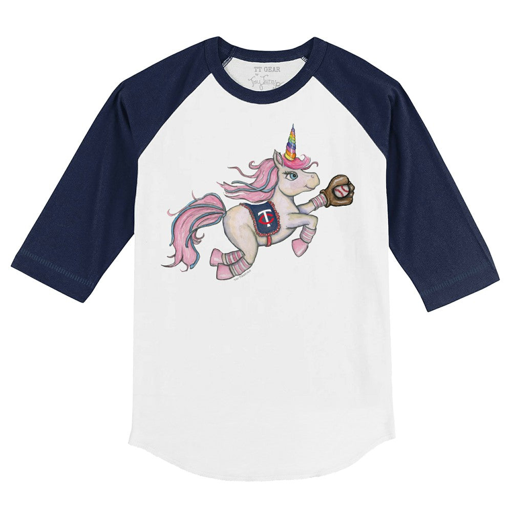 Minnesota Twins Tiny Turnip Youth Unicorn 3/4-Sleeve Raglan T-Shirt - White/Navy