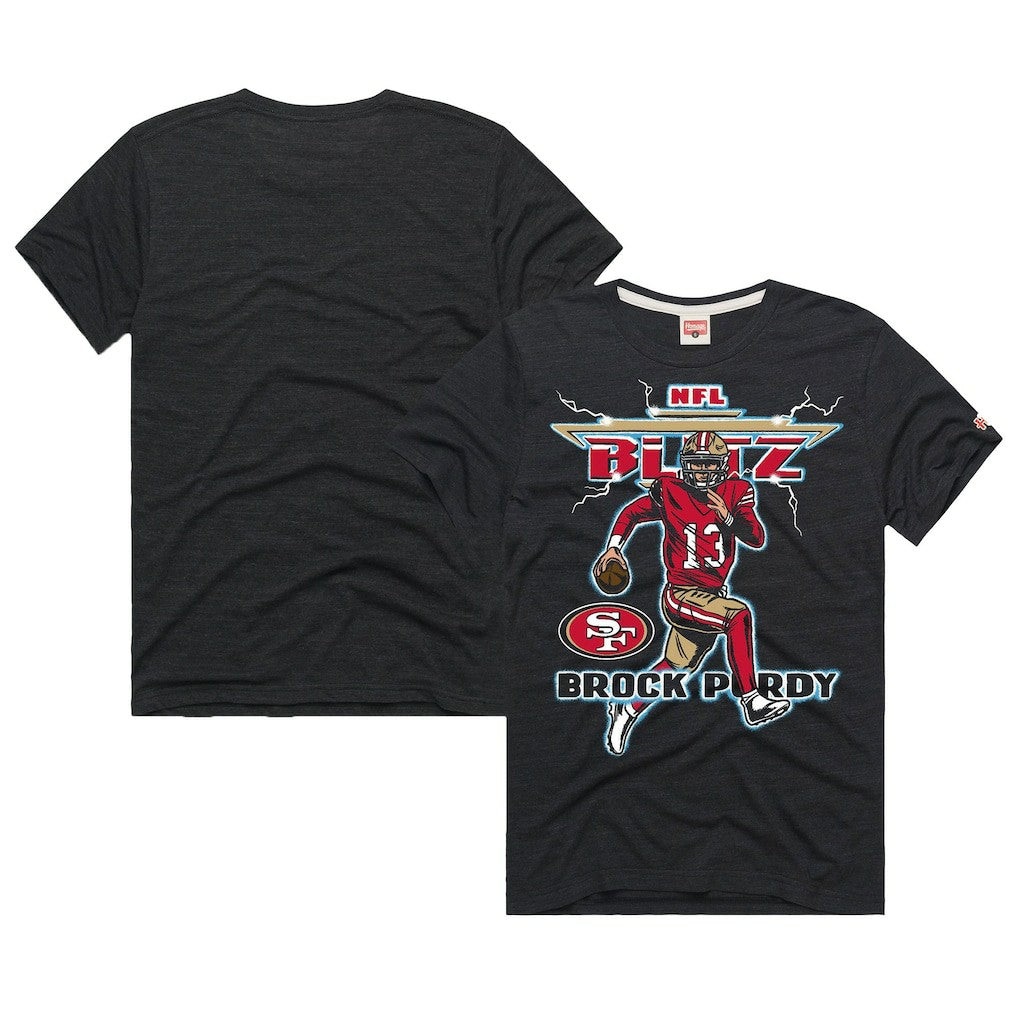 Brock Purdy San Francisco 49ers Homage Unisex NFL Blitz Player Tri-Blend T-Shirt - Heathered Black discount