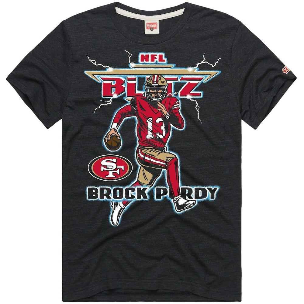 Brock Purdy San Francisco 49ers Homage Unisex NFL Blitz Player Tri-Blend T-Shirt - Heathered Black discount