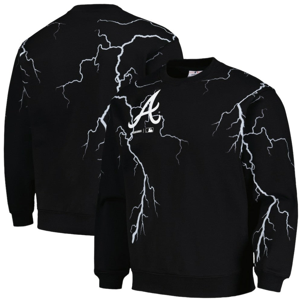Atlanta Braves PLEASURES Lightning Crewneck Pullover Sweatshirt - Black