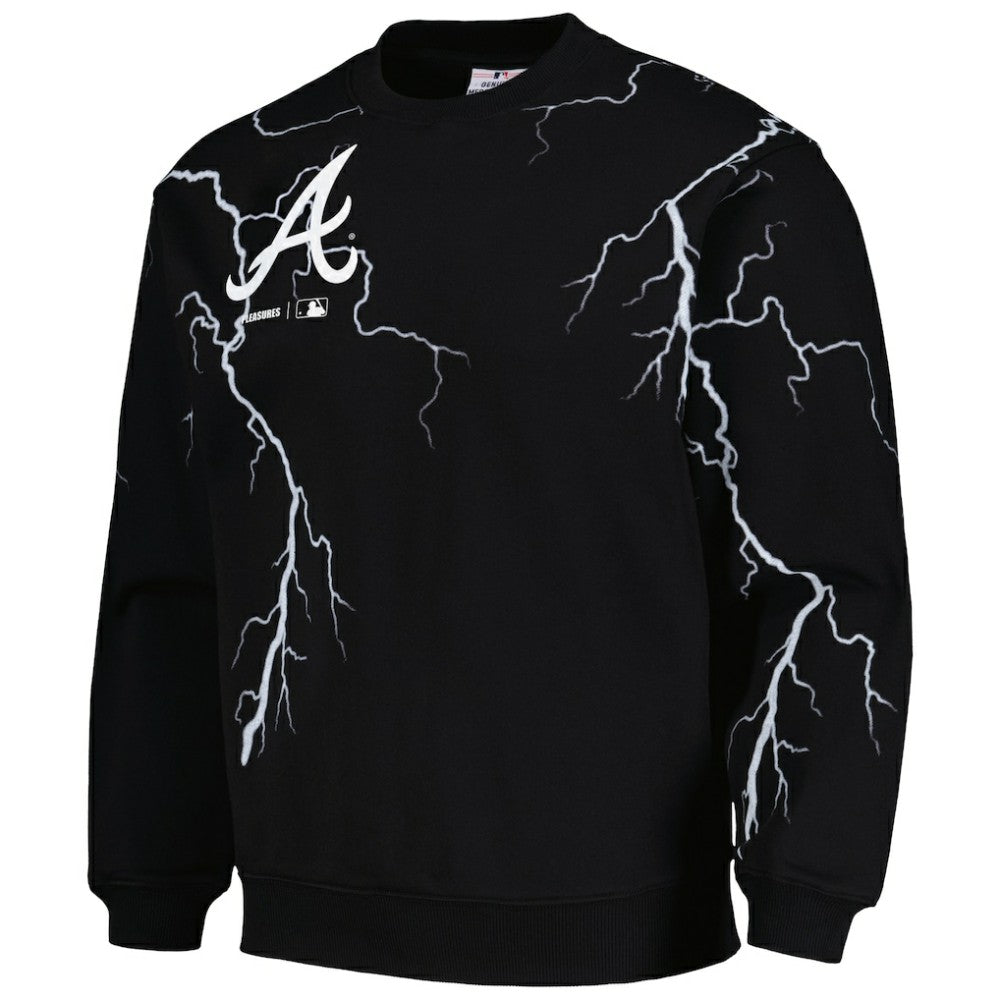 Atlanta Braves PLEASURES Lightning Crewneck Pullover Sweatshirt - Black