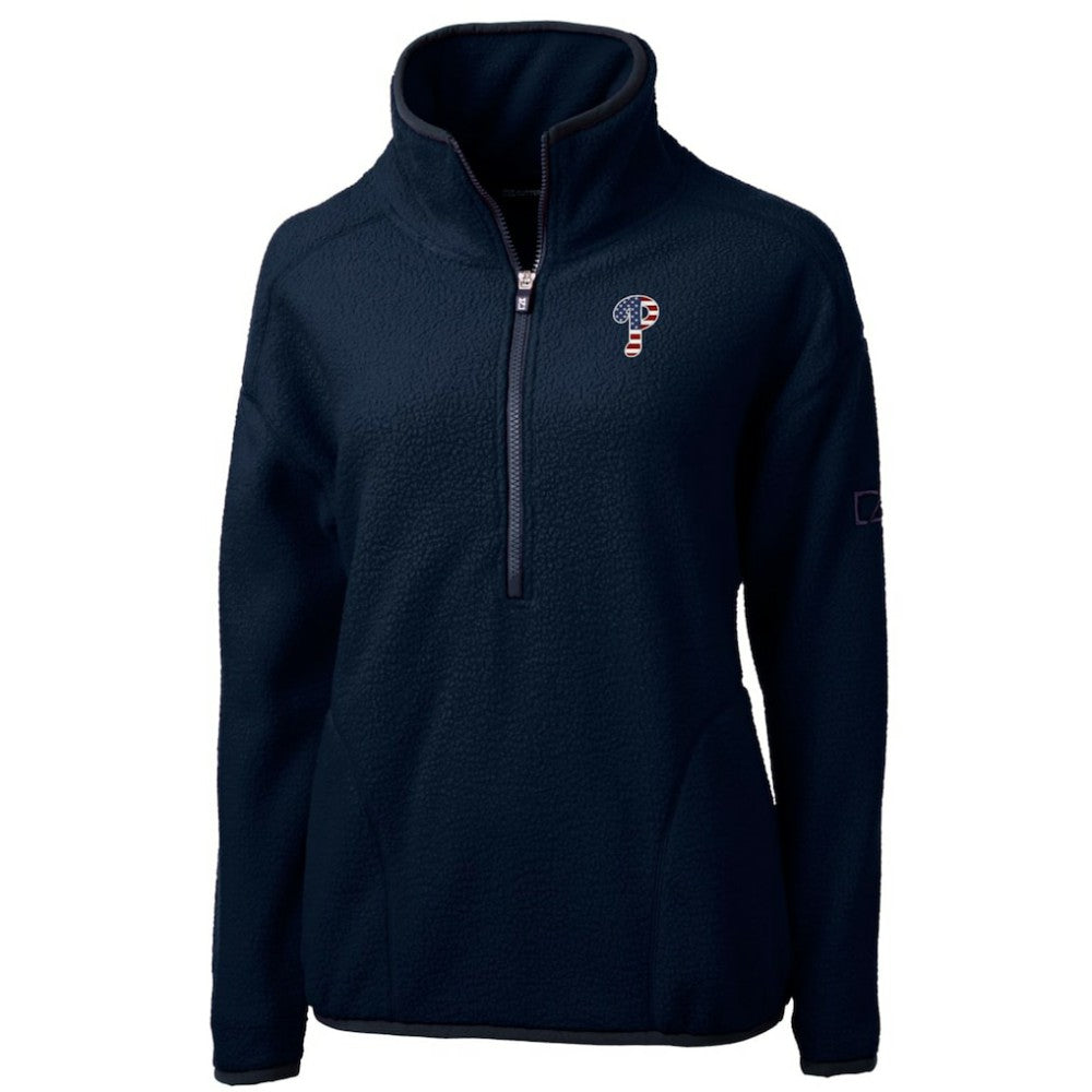 Philadelphia Phillies Cutter & Buck Women's Americana Logo Cascade Eco Sherpa Fleece Half-Zip Pullover Jacket - Navy