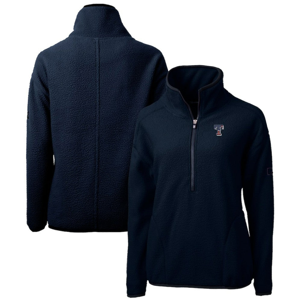 Texas Rangers Cutter & Buck Women's Americana Logo Cascade Eco Sherpa Fleece Half-Zip Pullover Jacket - Navy