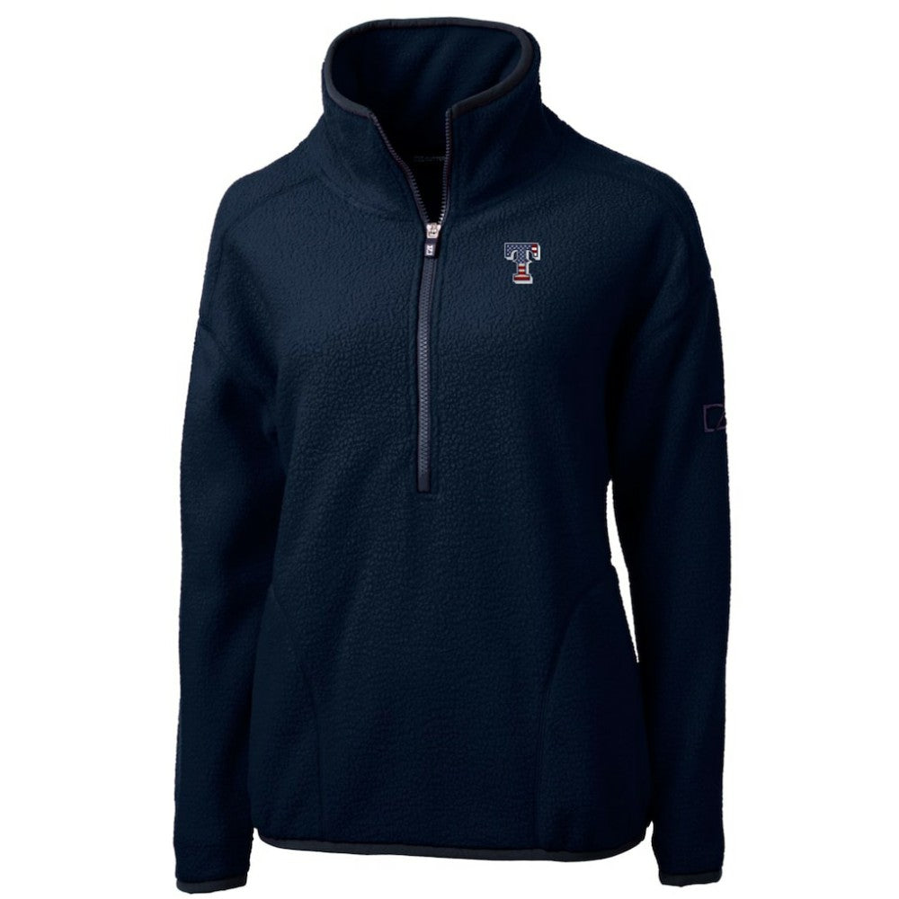 Texas Rangers Cutter & Buck Women's Americana Logo Cascade Eco Sherpa Fleece Half-Zip Pullover Jacket - Navy