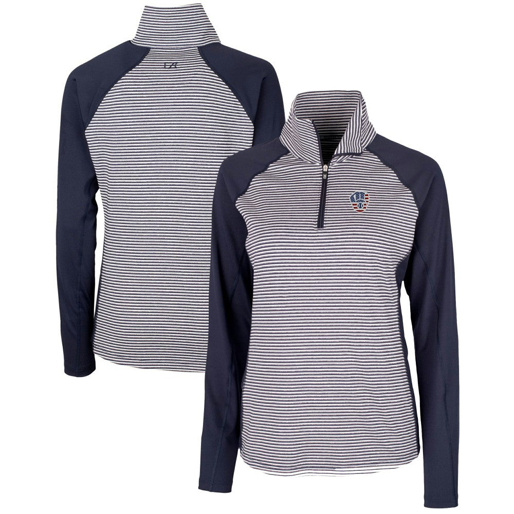 Milwaukee Brewers Cutter & Buck Women's Americana Logo Forge Tonal Stripe Stretch Half-Zip Pullover Top - Navy