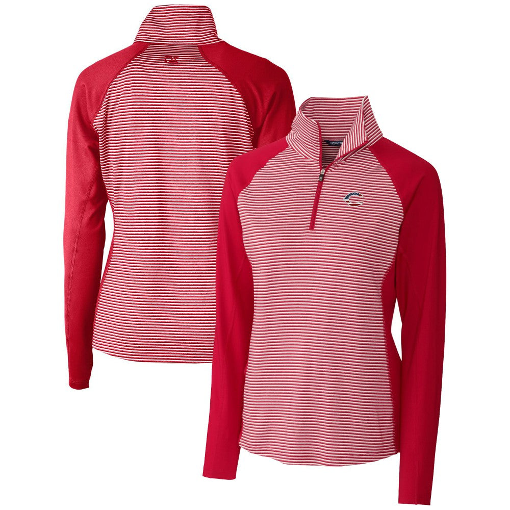 Cincinnati Reds Cutter & Buck Women's Americana Logo Forge Tonal Stripe Stretch Half-Zip Pullover Top - Cardinal