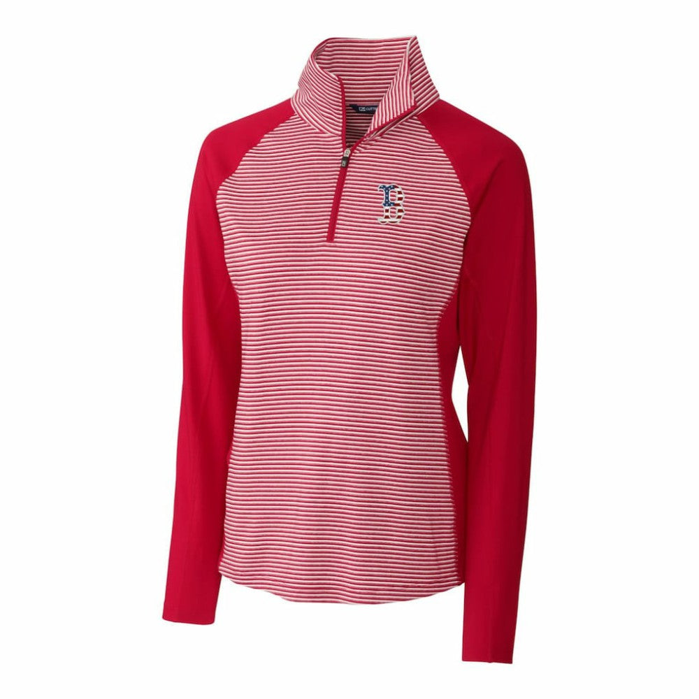 Boston Red Sox Cutter & Buck Women's Americana Logo Forge Tonal Stripe Stretch Half-Zip Pullover Top - Cardinal