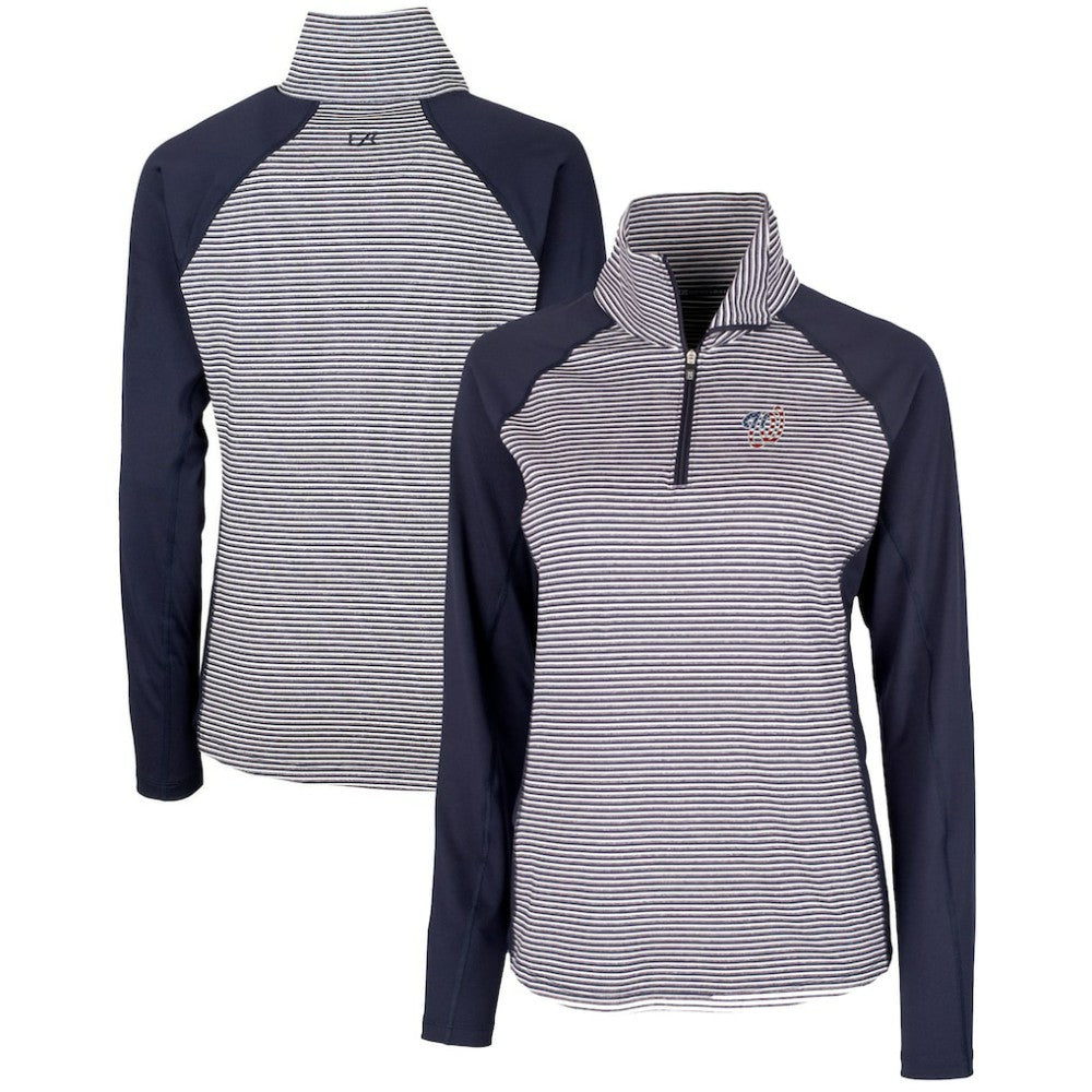 Washington Nationals Cutter & Buck Women's Americana Logo Forge Tonal Stripe Stretch Half-Zip Pullover Top - Navy