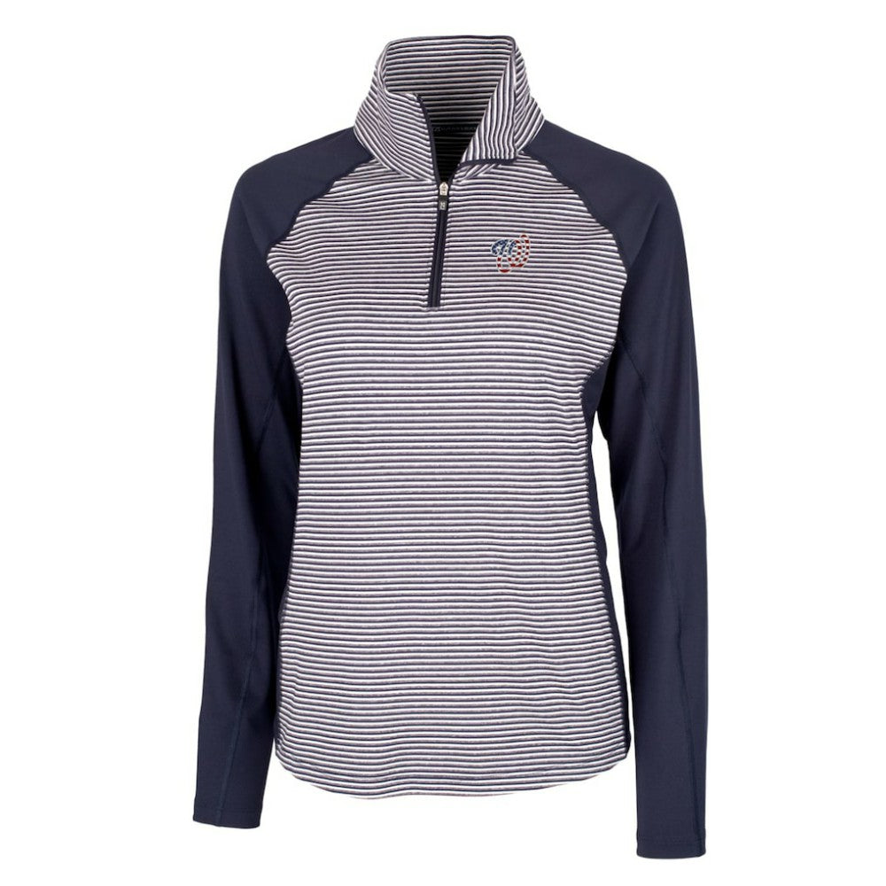 Washington Nationals Cutter & Buck Women's Americana Logo Forge Tonal Stripe Stretch Half-Zip Pullover Top - Navy