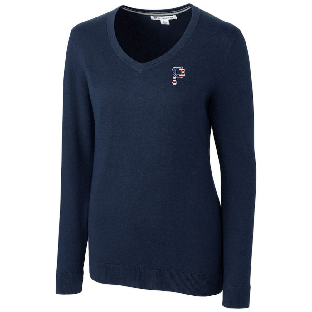 Pittsburgh Pirates Cutter & Buck Women's Americana Logo Lakemont Tri-Blend V-Neck Pullover Sweater - Navy