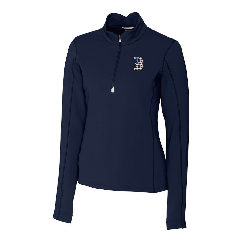 Boston Red Sox Cutter & Buck Women's Americana Logo DryTec Traverse Stretch Quarter-Zip Pullover Top - Navy