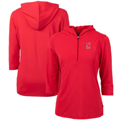 Cleveland Guardians Cutter & Buck Women's Americana Logo DryTec Virtue Eco Pique Recycled Half-Zip Pullover Hoodie - Red