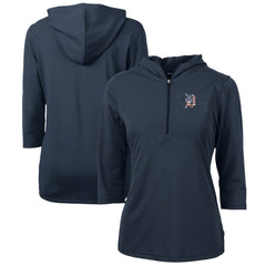 Detroit Tigers Cutter & Buck Women's Americana Logo DryTec Virtue Eco Pique Recycled Half-Zip Pullover Hoodie - Navy