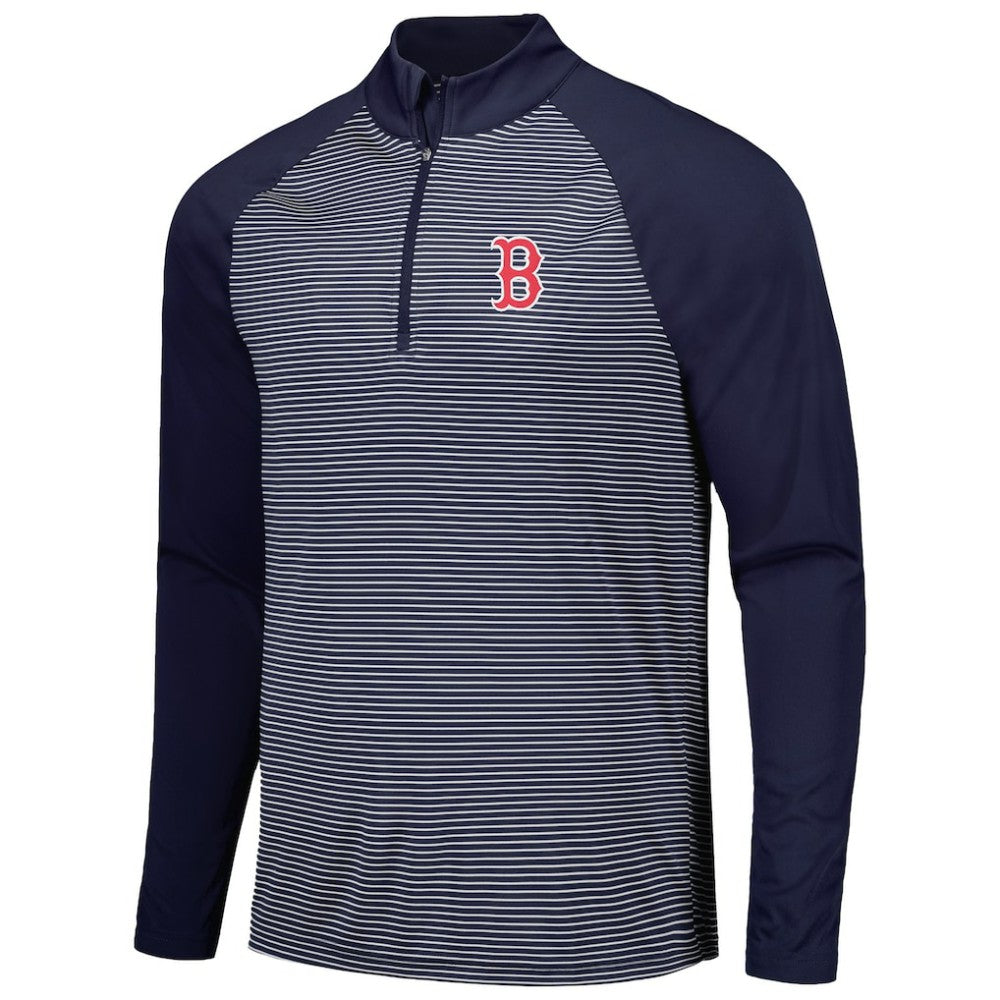 Boston Red Sox Levelwear Charter Striped Raglan Quarter-Zip Top - Navy