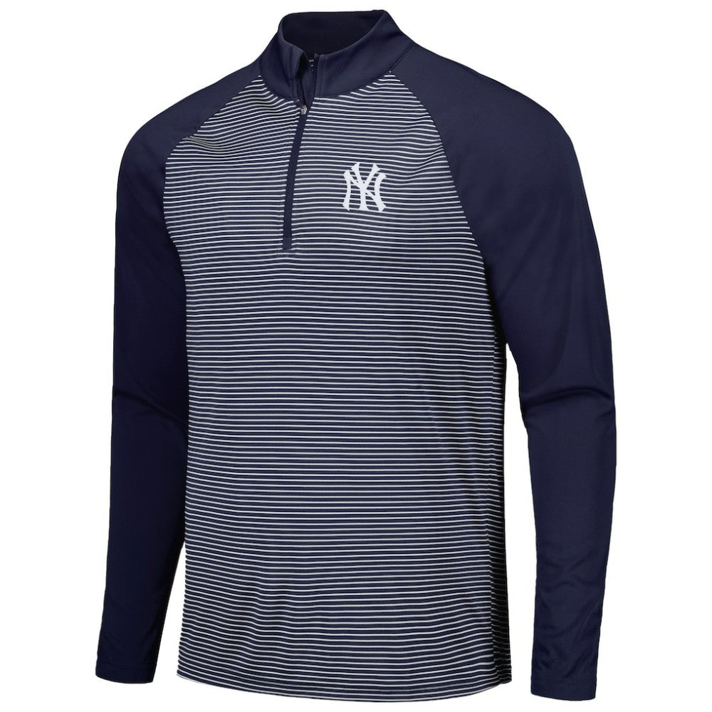 New York Yankees Levelwear Charter Striped Raglan Quarter-Zip Top - Navy