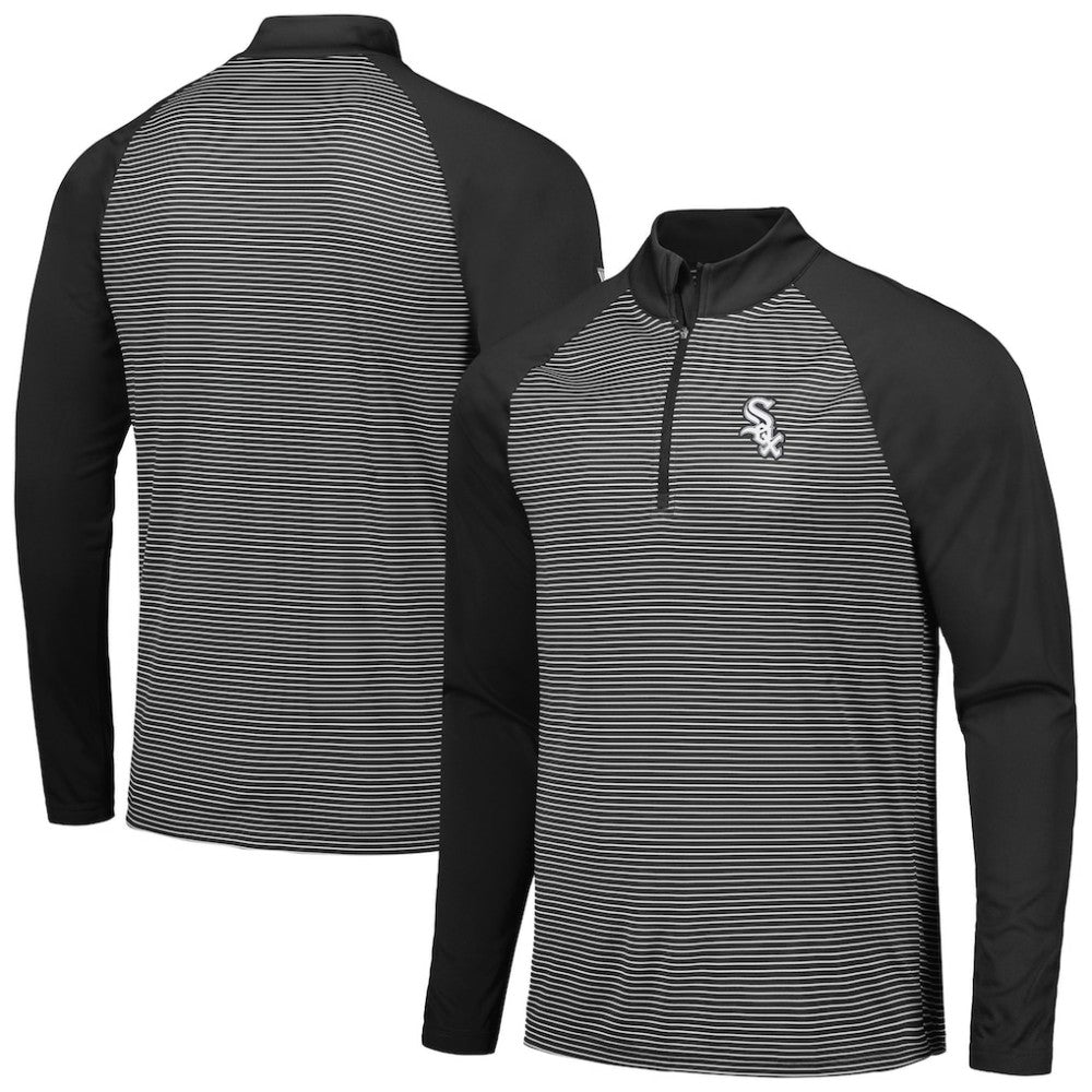 Chicago White Sox Levelwear Charter Striped Raglan Quarter-Zip Top - Black