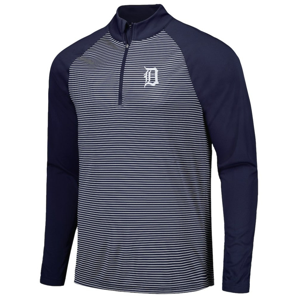 Detroit Tigers Levelwear Charter Striped Raglan Quarter-Zip Top - Navy