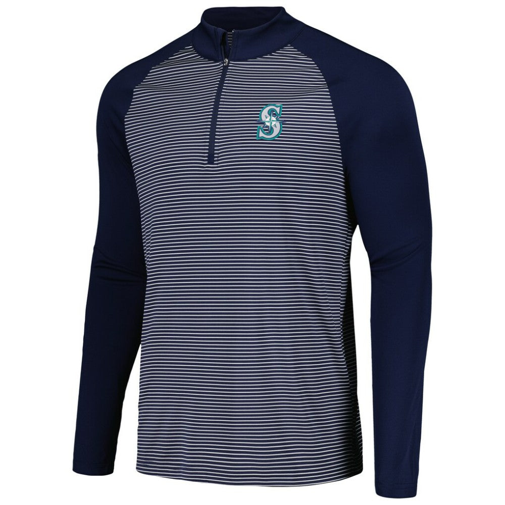 Seattle Mariners Levelwear Charter Striped Raglan Quarter-Zip Top - Navy