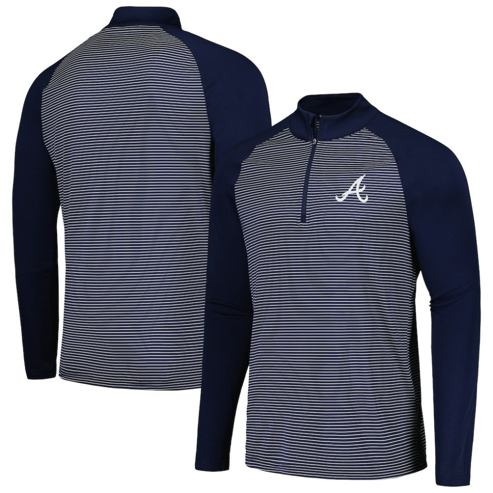 Atlanta Braves Levelwear Charter Striped Raglan Quarter-Zip Top - Navy