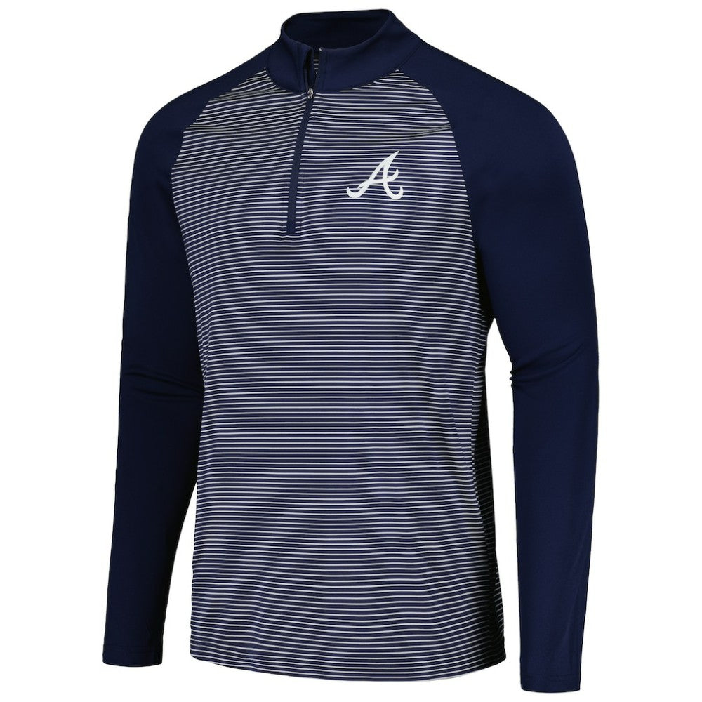 Atlanta Braves Levelwear Charter Striped Raglan Quarter-Zip Top - Navy