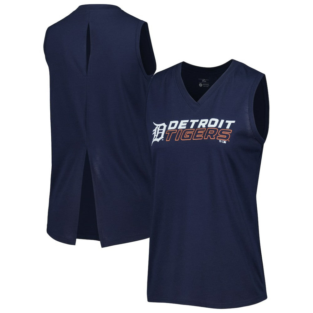 Detroit Tigers Levelwear Women's Paisley Chase V-Neck Tank Top - Navy