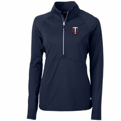 Minnesota Twins Cutter & Buck Women's Adapt Eco Knit Stretch Half-Zip Logo Pullover Top - Navy