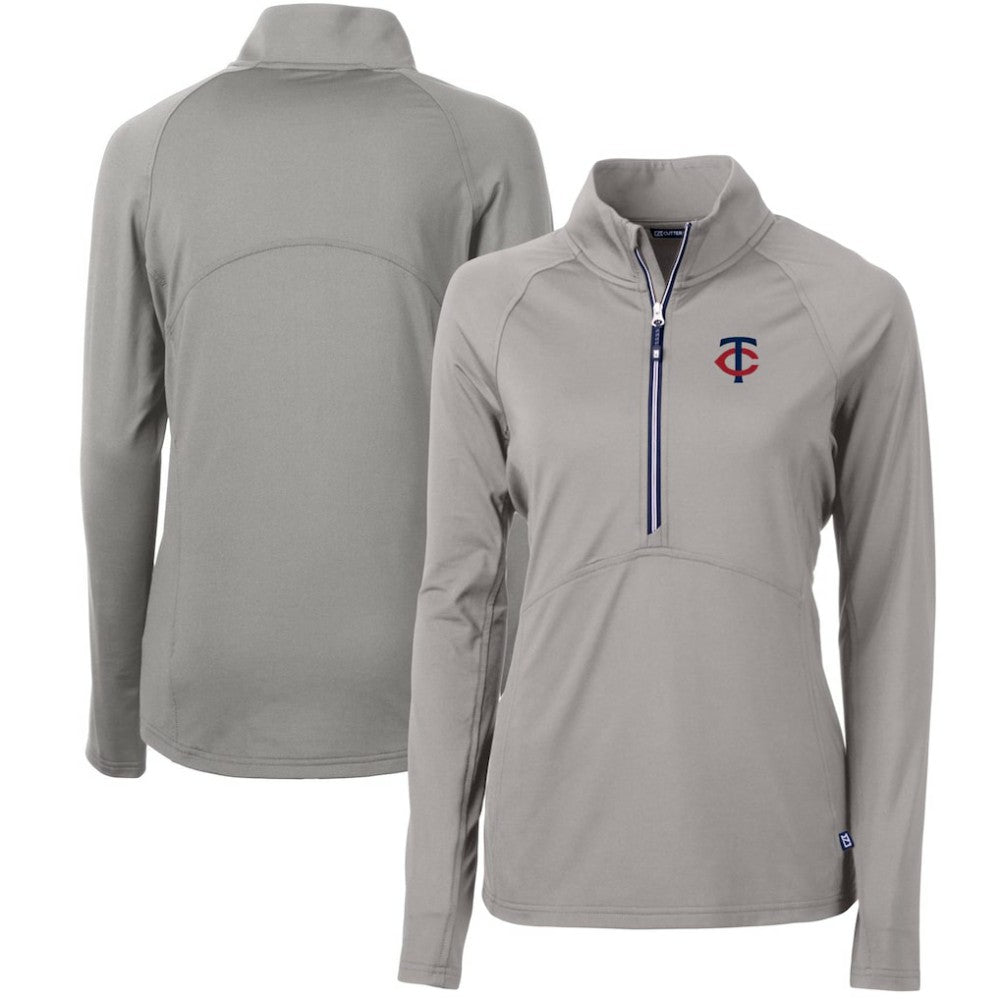 Minnesota Twins Cutter & Buck Women's Adapt Eco Knit Stretch Half-Zip Logo Pullover Top - Gray