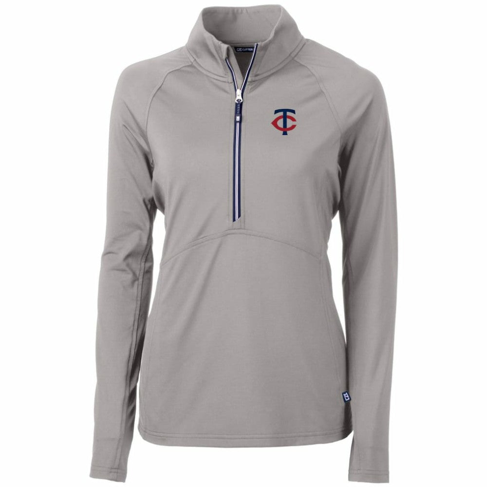 Minnesota Twins Cutter & Buck Women's Adapt Eco Knit Stretch Half-Zip Logo Pullover Top - Gray
