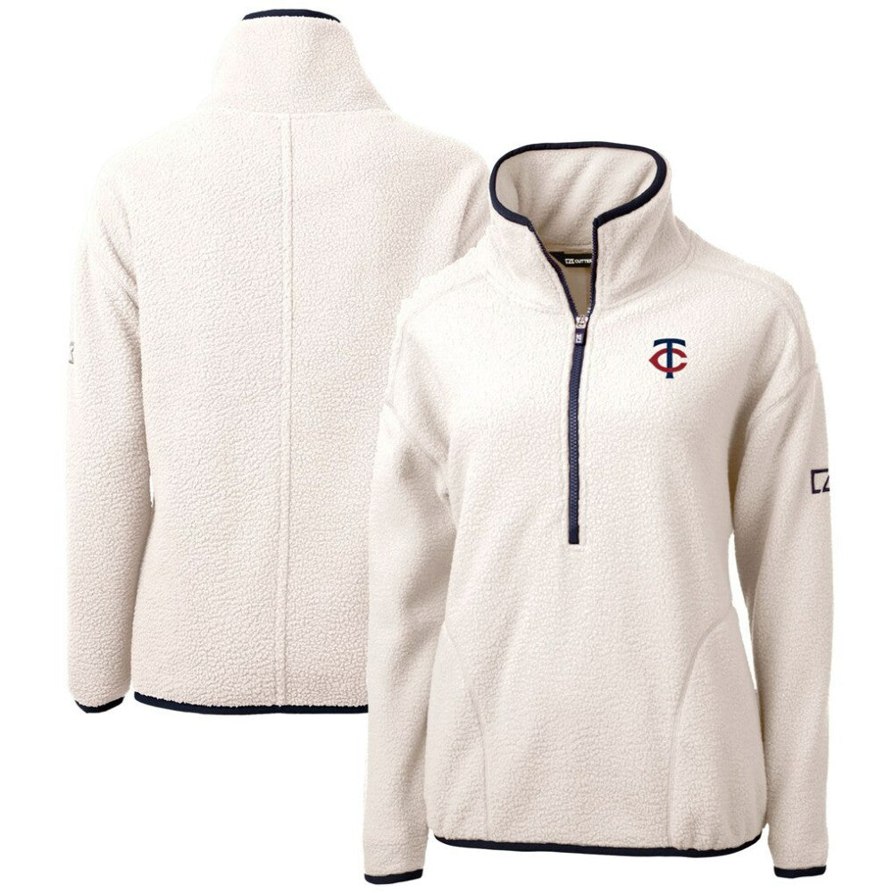 Minnesota Twins Cutter & Buck Women's Cascade Eco Sherpa Half-Zip Pullover Jacket - White