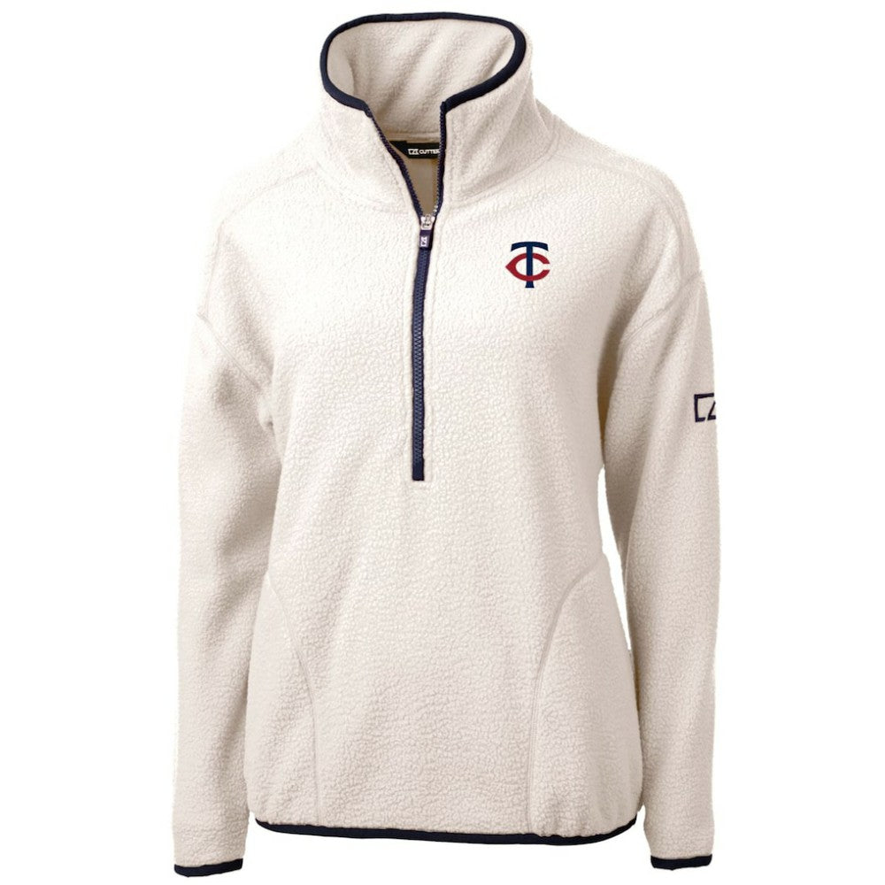 Minnesota Twins Cutter & Buck Women's Cascade Eco Sherpa Half-Zip Pullover Jacket - White