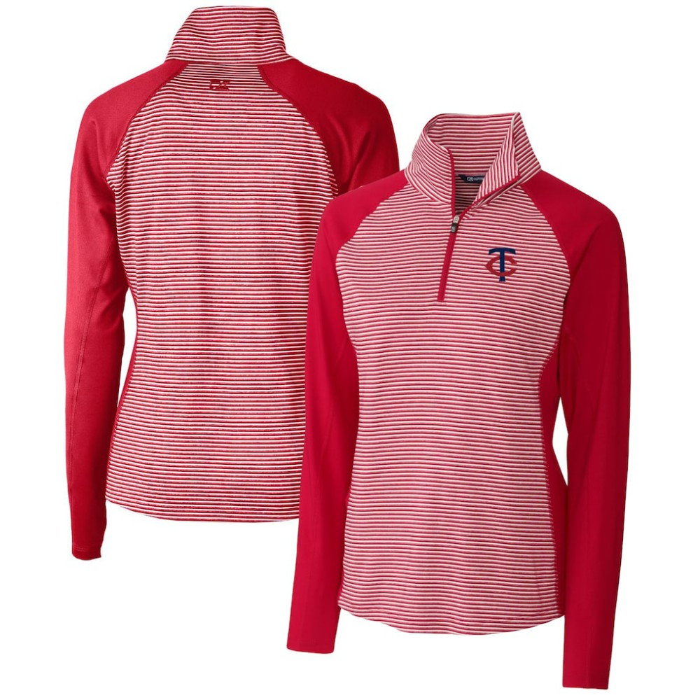 Minnesota Twins Cutter & Buck Women's DryTec Forge Tonal Stripe Stretch Half-Zip Top - Red