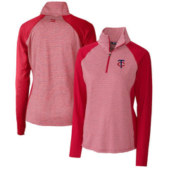 Minnesota Twins Cutter & Buck Women's DryTec Forge Tonal Stripe Stretch Half-Zip Top - Red