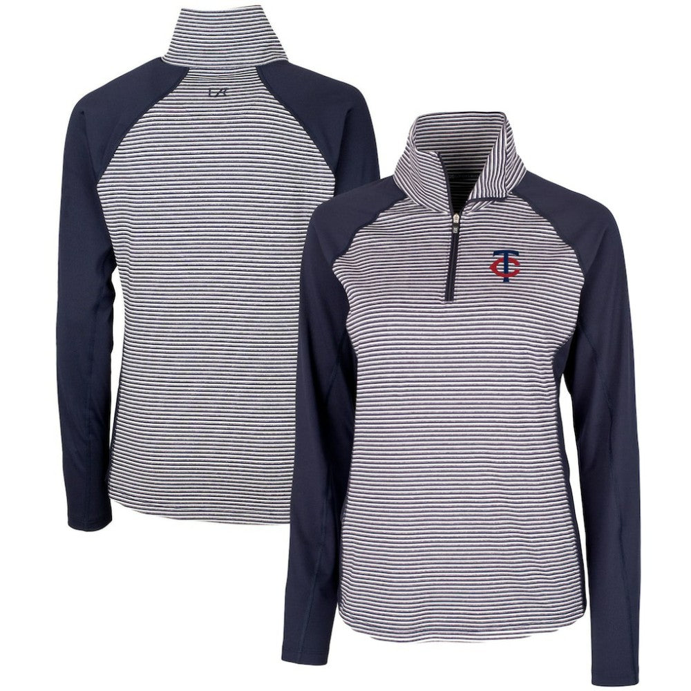 Minnesota Twins Cutter & Buck Women's DryTec Forge Tonal Stripe Stretch Half-Zip Top - Navy
