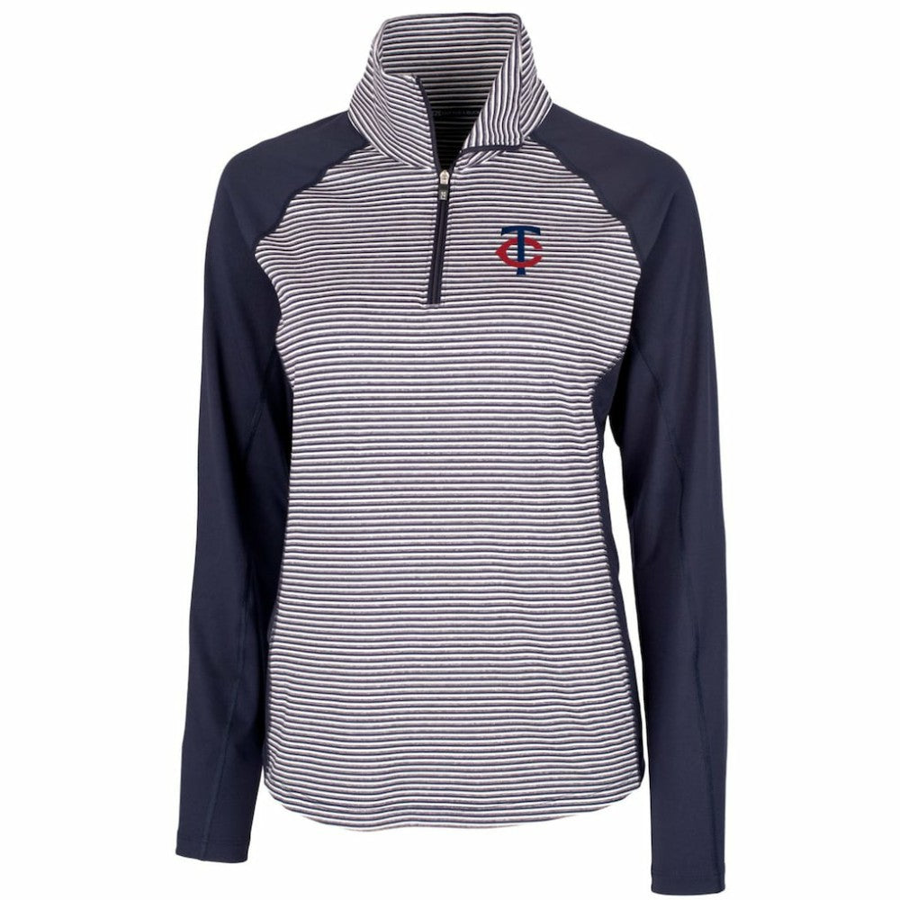 Minnesota Twins Cutter & Buck Women's DryTec Forge Tonal Stripe Stretch Half-Zip Top - Navy