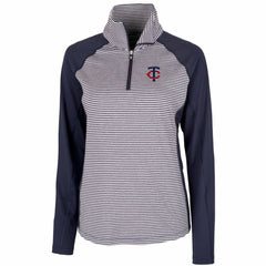 Minnesota Twins Cutter & Buck Women's DryTec Forge Tonal Stripe Stretch Half-Zip Top - Navy