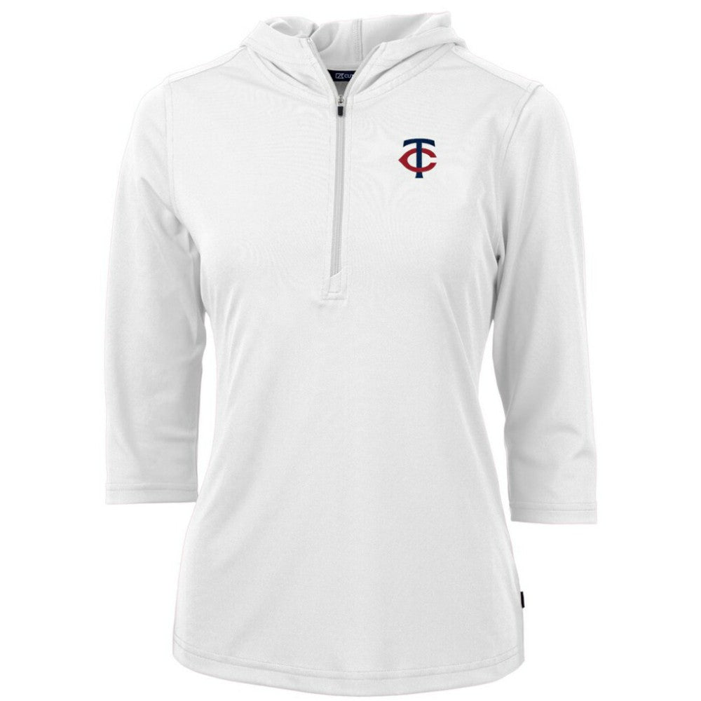 Minnesota Twins Cutter & Buck Women's DryTec Virtue Eco Pique Recycled Half-Zip Pullover Hoodie Top - White